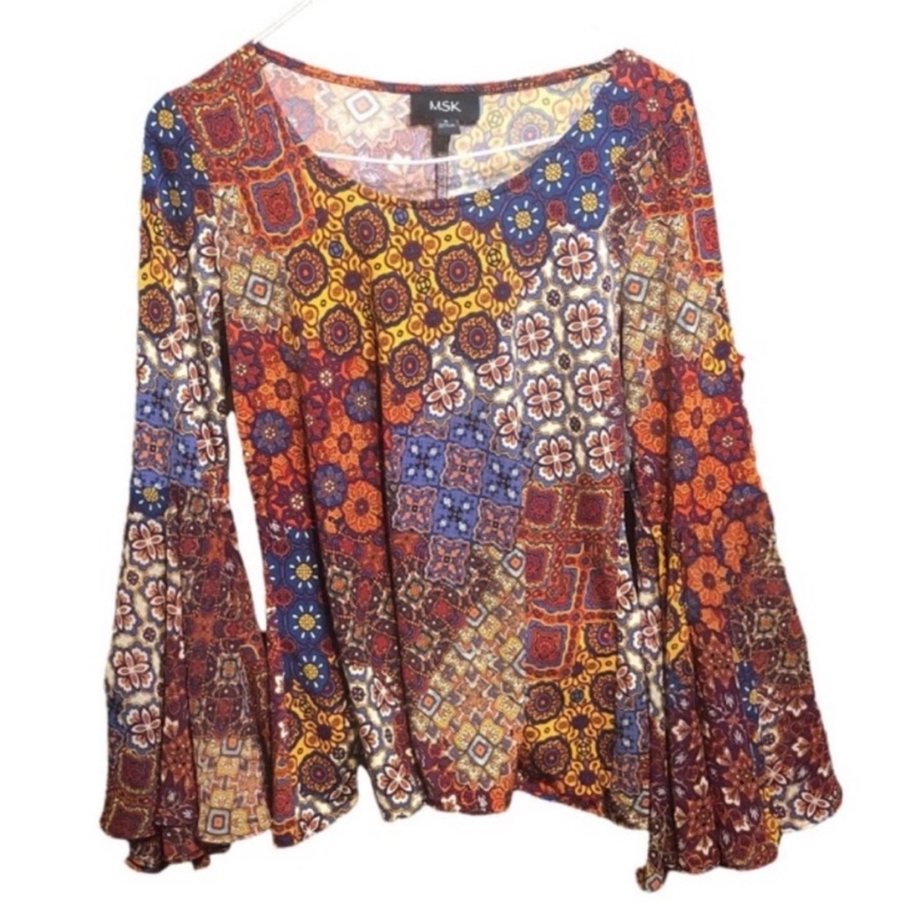 MSK Eclectic BOHEMIAN Paisley Medallion Floral PRINT Tunic Top Size SMALL